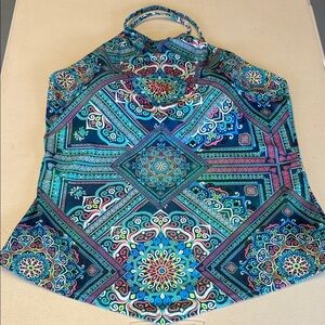 VENUS Teal Navy & Multicolor Halter Swim Top Sz 14